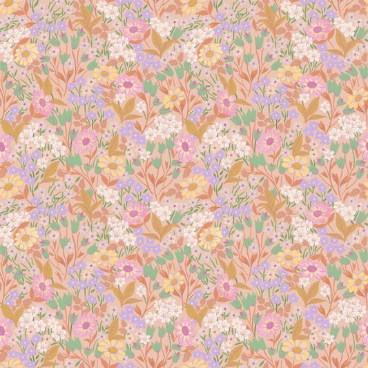 Summer Gray Lola petit bloemenbehang voor meisjeskamer apricot abrikoos roze