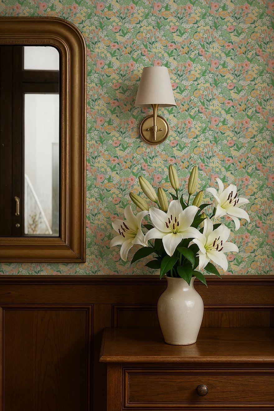 Summer Gray Lola petit bloemenbehang voor meisjeskamer turquoise blauw