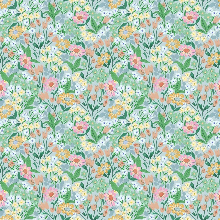 Summer Gray Lola petit bloemenbehang voor meisjeskamer turquoise blauw