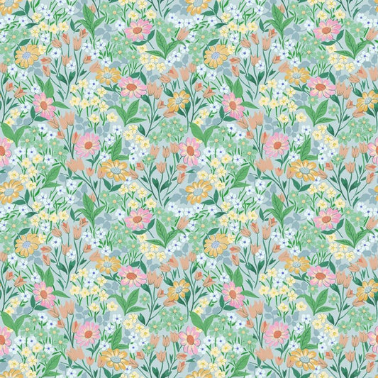 Summer Gray Lola petit bloemenbehang voor meisjeskamer turquoise blauw