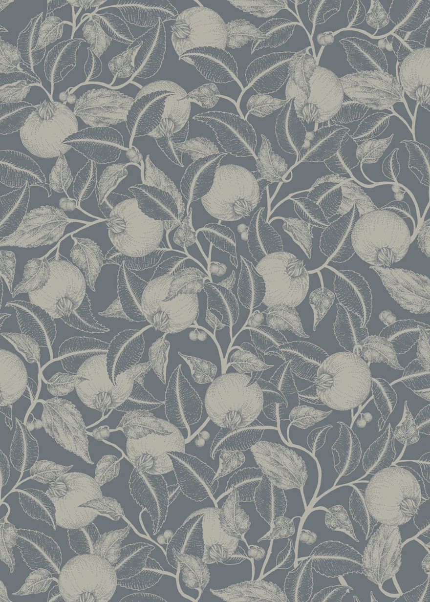 Summer Gray pomegranate granaatappel behang voor de kinderkamer en babykamer Dark Teal blauw