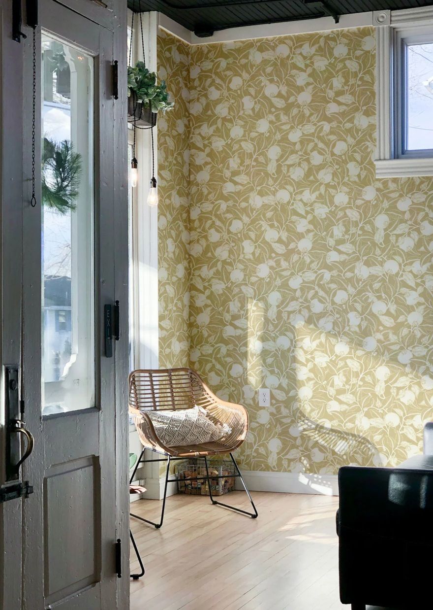 Summer Gray pomegranate granaatappel behang voor de kinderkamer en babykamer Gold Geel Goud