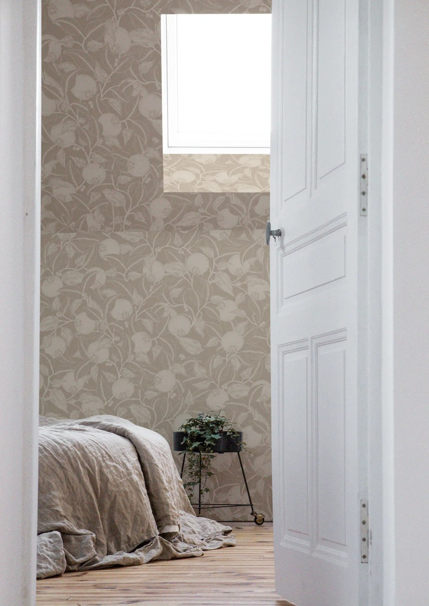 Summer Gray pomegranate granaatappel behang voor de kinderkamer en babykamer Stone Beige
