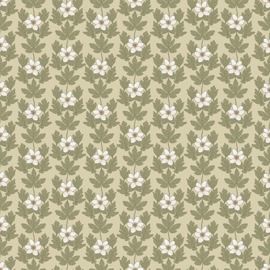 Summer Gray Wood Anemone beige bloemen behang voor de meisjeskamer of babykamer beige