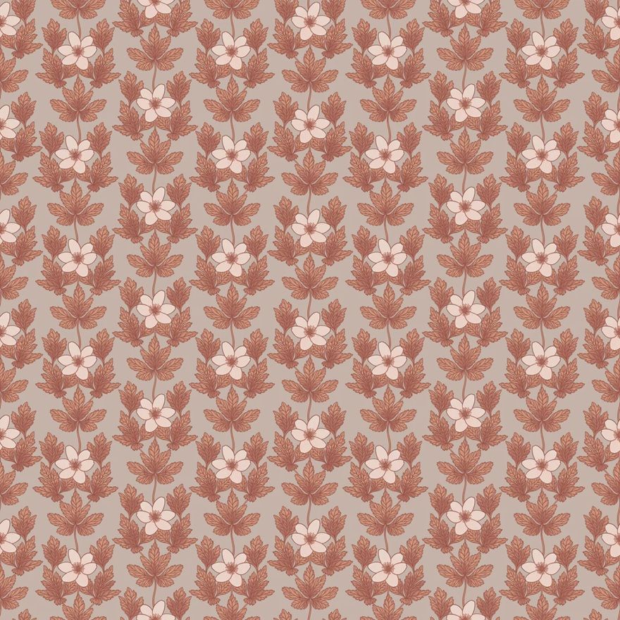Summer Gray Wood Anemone copper bloemen behang voor de meisjeskamer of babykamer rood bruin