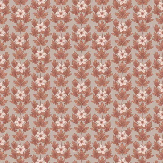 Summer Gray Wood Anemone copper bloemen behang voor de meisjeskamer of babykamer rood bruin