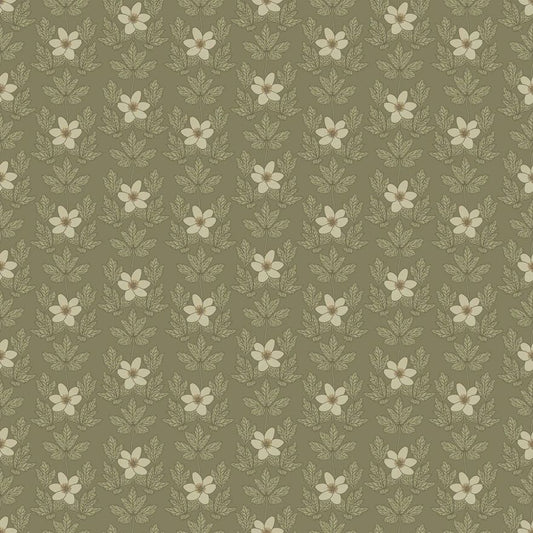 Summer Gray Wood Anemone green bloemen behang voor de meisjeskamer of babykamer groen