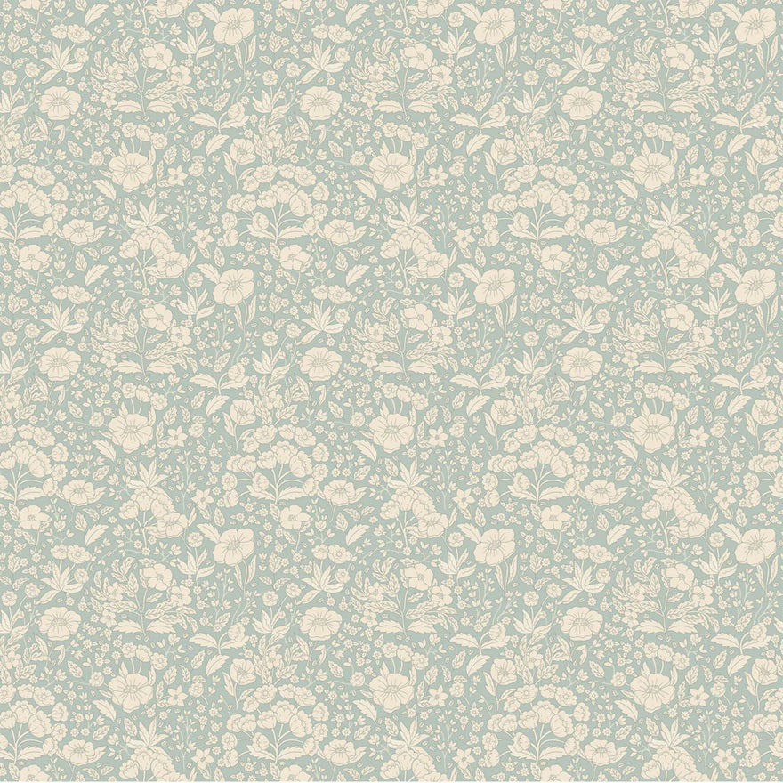 Summer Gray Doris bloemen behang voor de kinderkamer en babykamer dusty blue lichtblauw