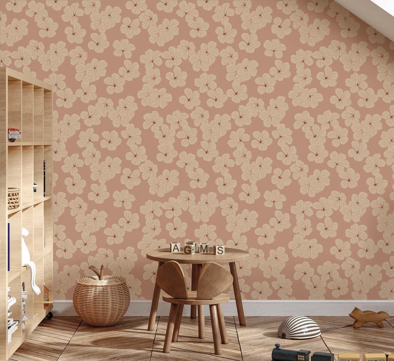 Floral bloemen behang voor de meisjeskamer oudroze roze volpracht