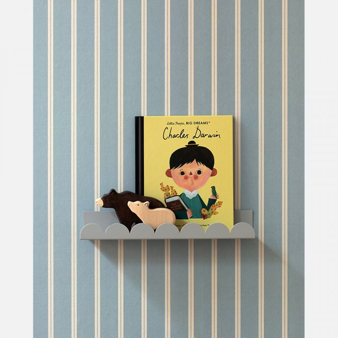 Studio Ditte Lintjes strepen behang voor de kinderkamer en babykamer steenblauw