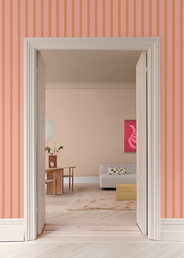 Gestreept behang voor de kinderkamer bibelotte juna candy roze karamel