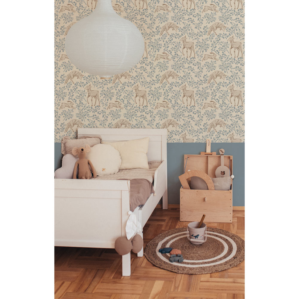 Dekornik bosdieren behang voor de kinderkamer Forest animals and fairytale beige