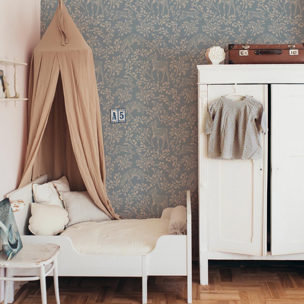 Dekornik bosdieren behang voor de kinderkamer blauw