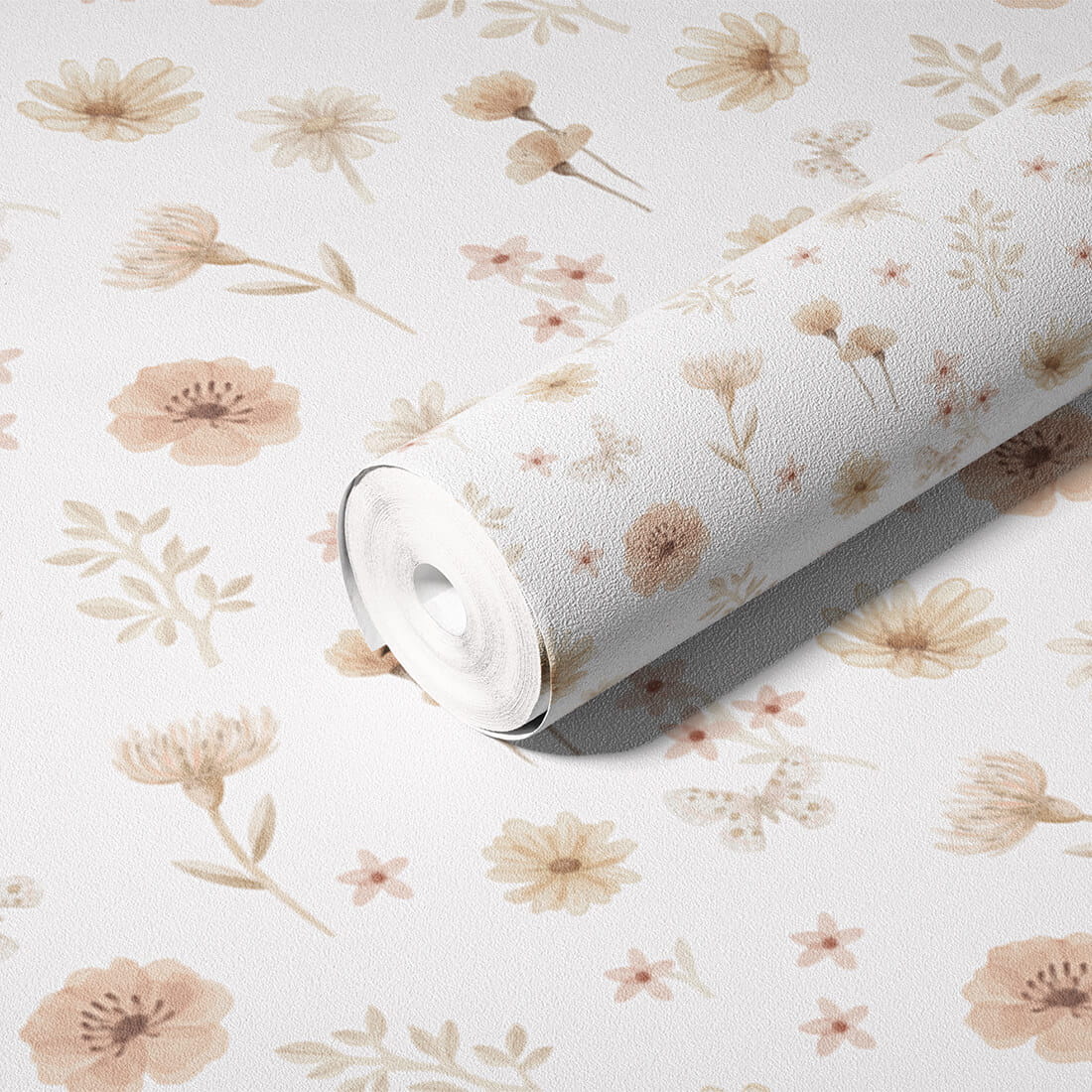 Pastelowe Love Flowers Meadow bloemenbehang voor meisjeskamer en babykamer wit roze groen