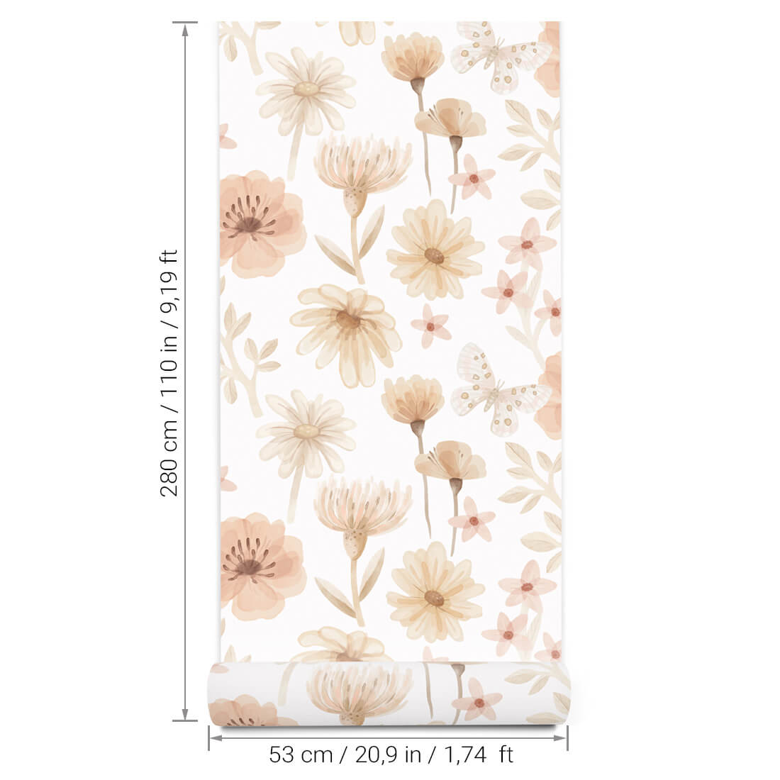 Pastelowe Love Flowers Meadow bloemenbehang voor meisjeskamer en babykamer wit roze groen