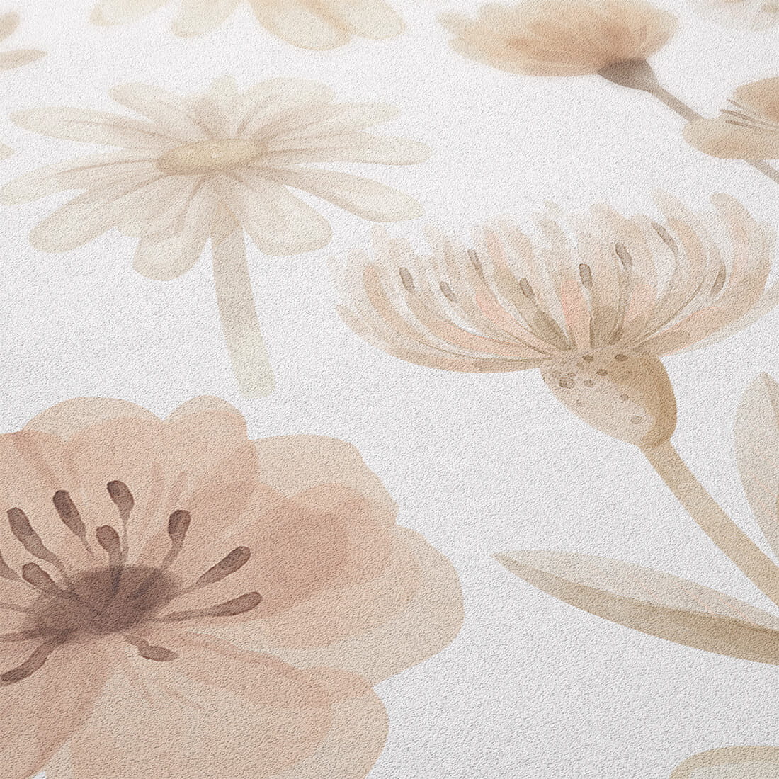 Pastelowe Love Flowers Meadow bloemenbehang voor meisjeskamer en babykamer wit roze groen