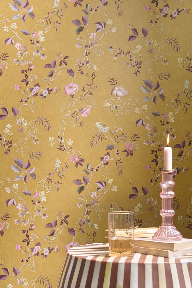 Pip Studio Eijffinger behang voor de kinderkamer tokyo blossom mosterd geel 333132