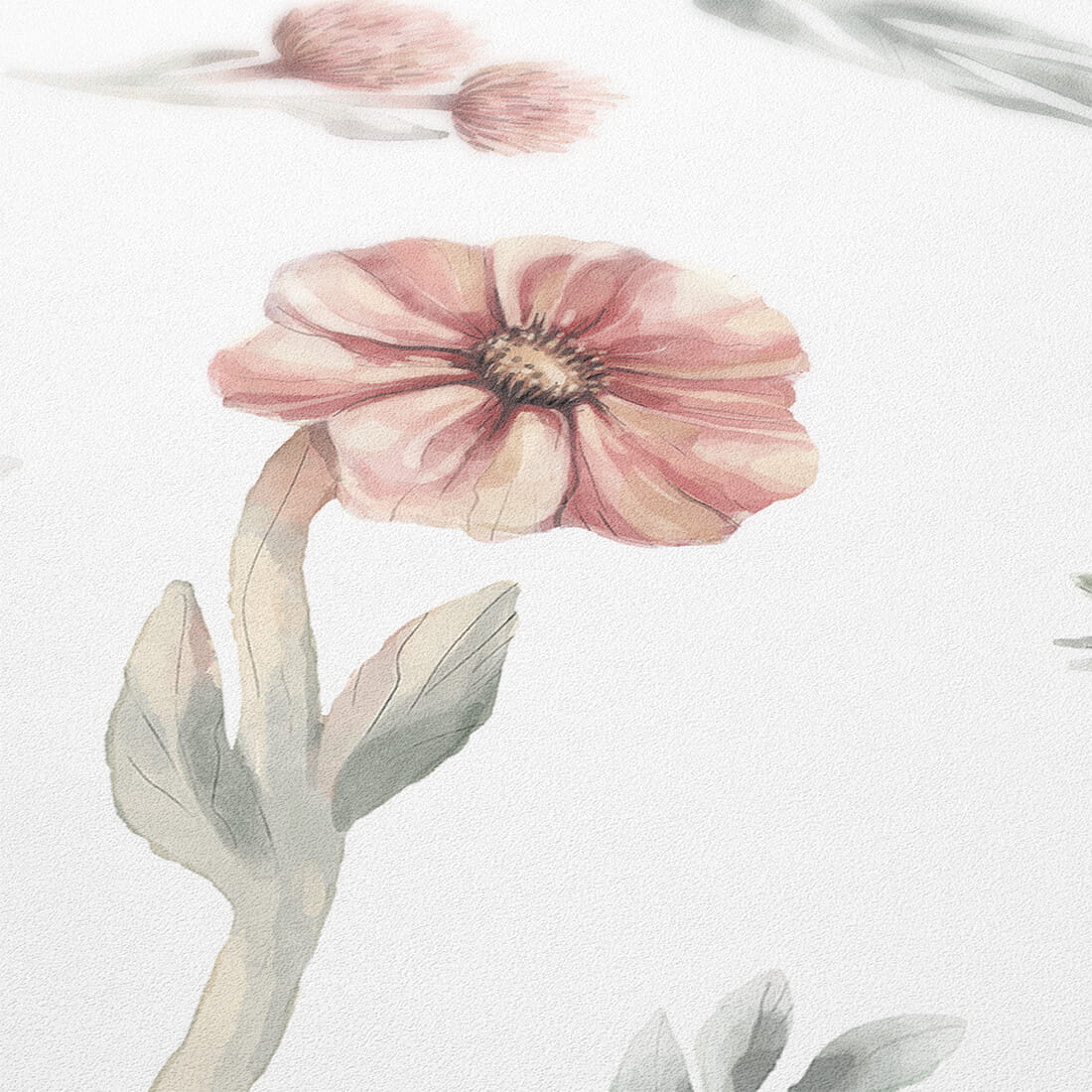 Pastelowe Love Wildflowers bloemenbehang voor meisjeskamer wit roze groen