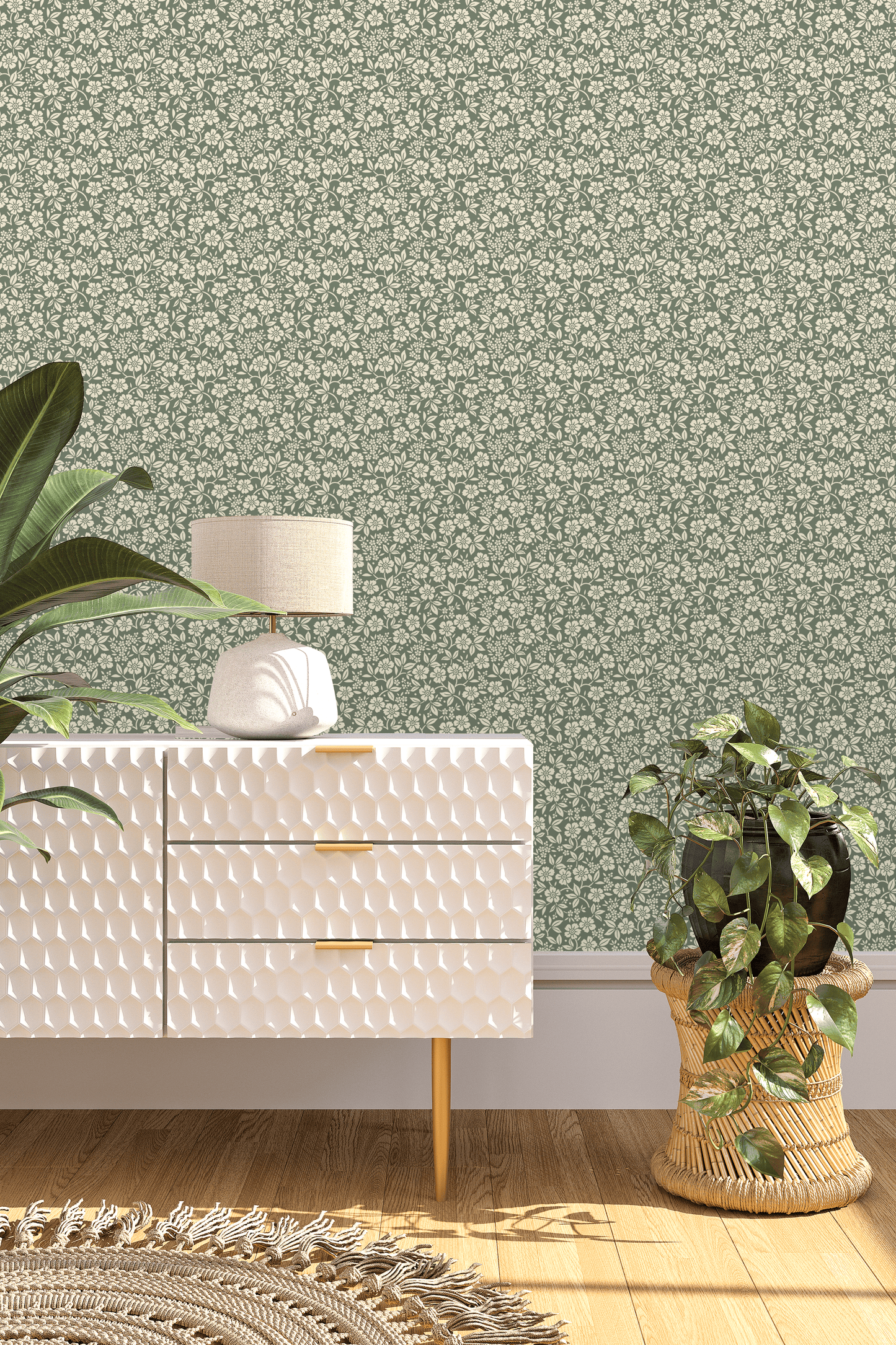 Creative Lab Amsterdam Flower Shower bloemen behang babykamer meisjeskamer groen