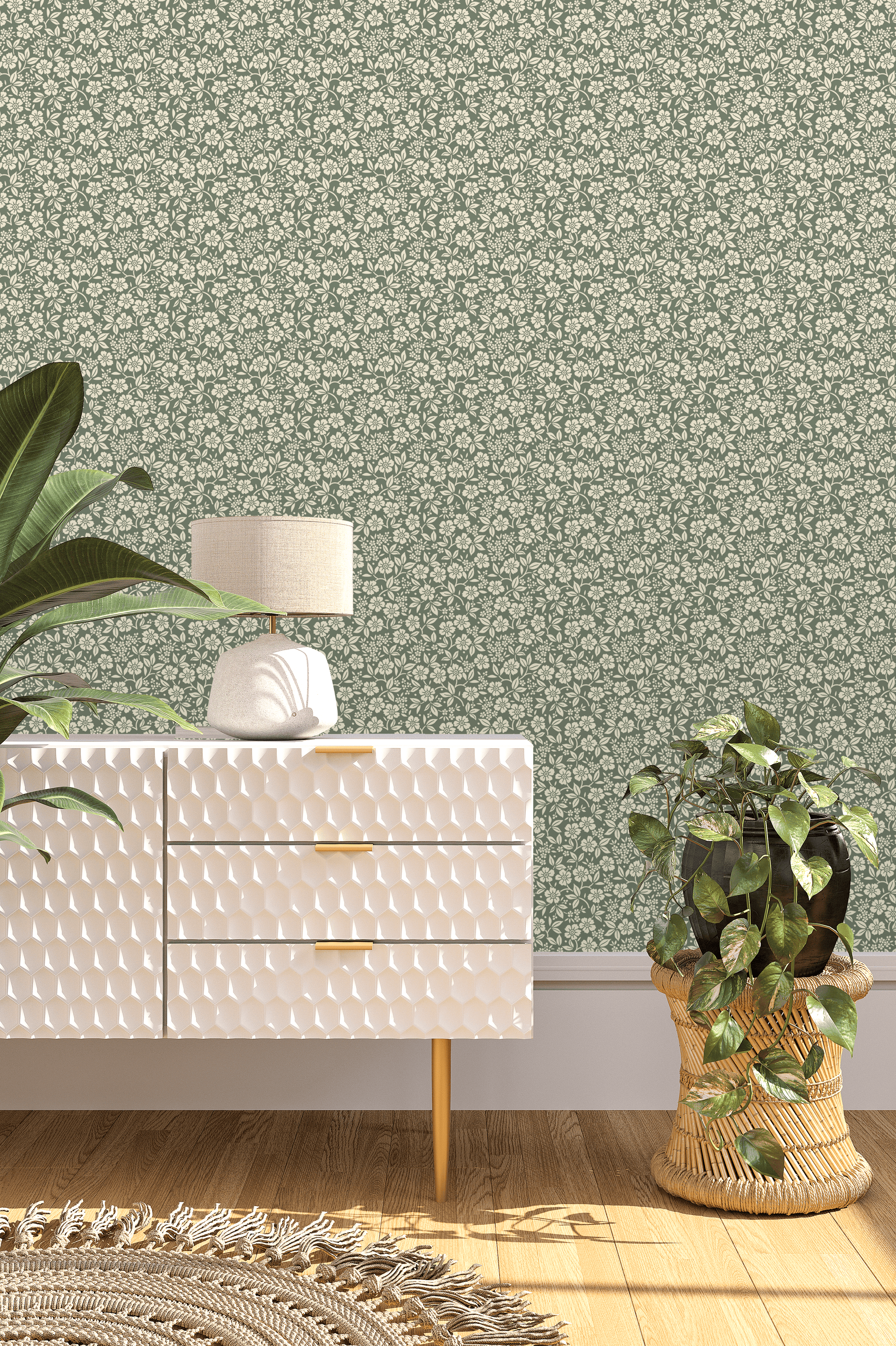 Creative Lab Amsterdam Flower Shower bloemen behang babykamer meisjeskamer groen