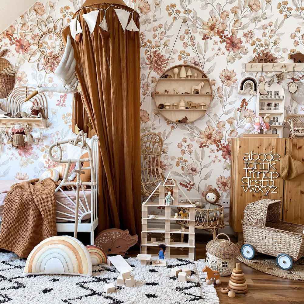 Dekornik bloemen behang meisjeskamer autumn meadow wit