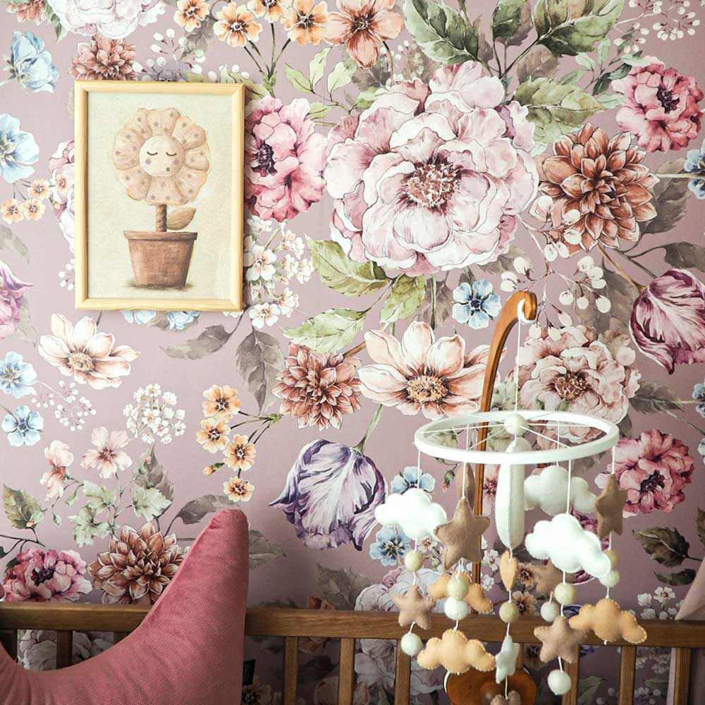 Dekornik Bouquet of Flowers Lilac Bloemenbehang meisjeskamer
