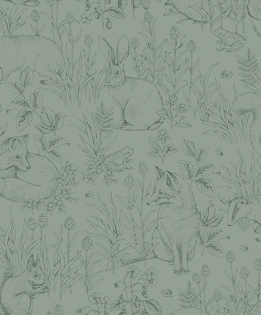 Borastapeter behang voor de kinderkamer met bosdieren groen forest friends