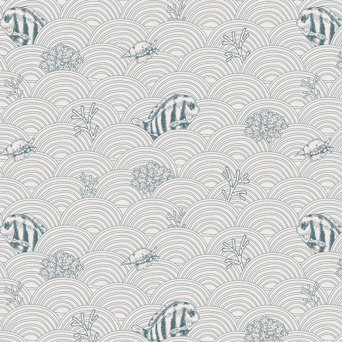 Little Amour kinderbehang fishy waves vissen blauw