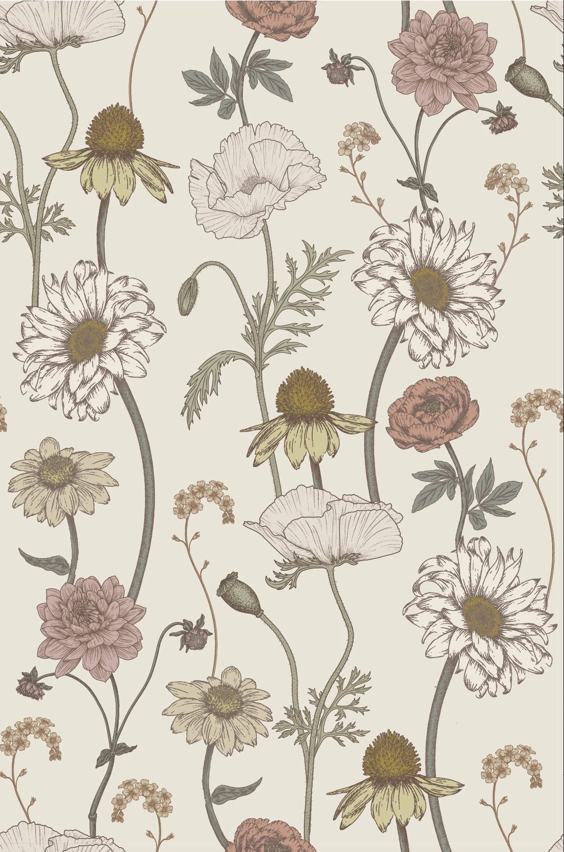 Little Amour behang voor de meisjeskamer met bloemen creme witLittle Amour behang voor de meisjeskamer met bloemen creme wit