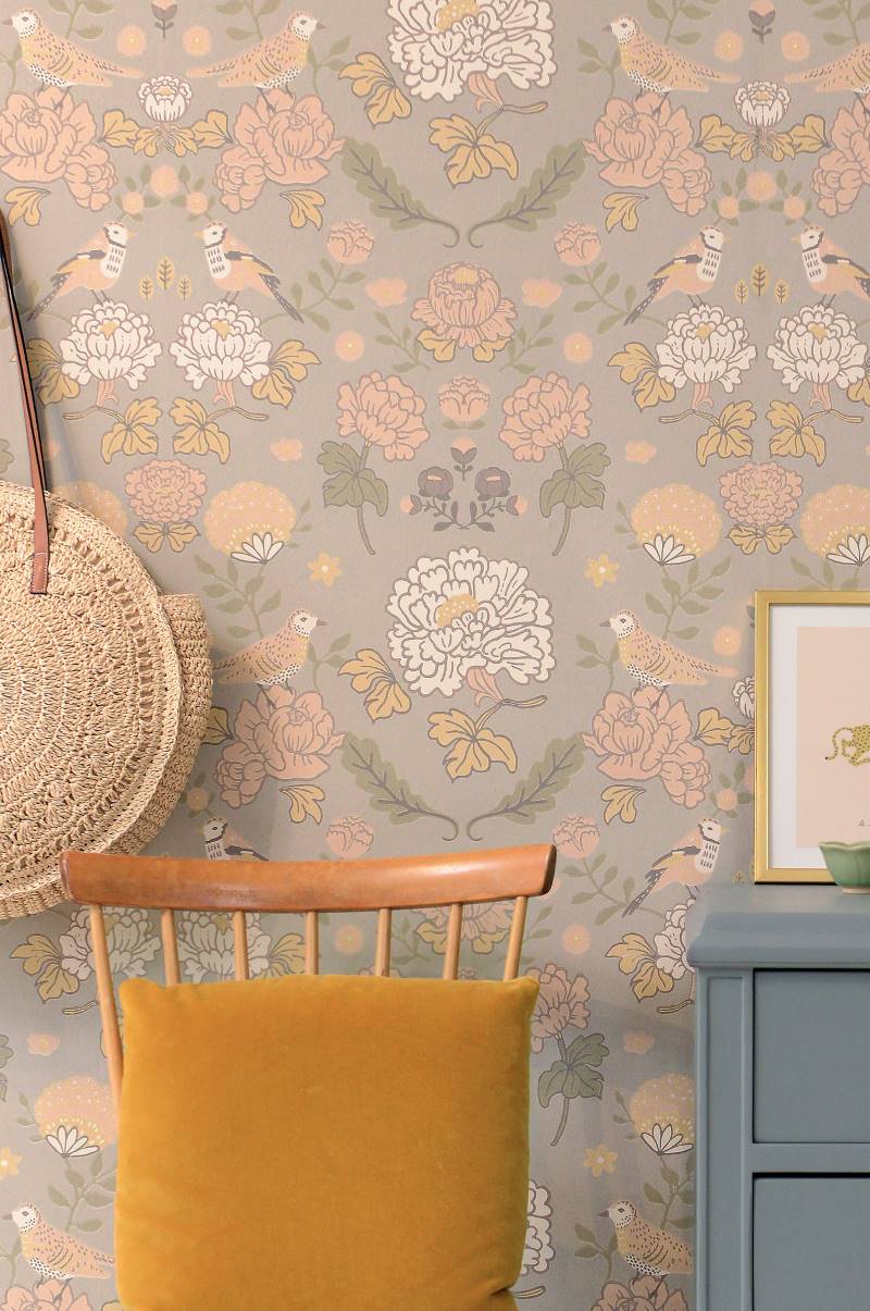 Majvillan behang meisjeskamer Bloemen June Grijs