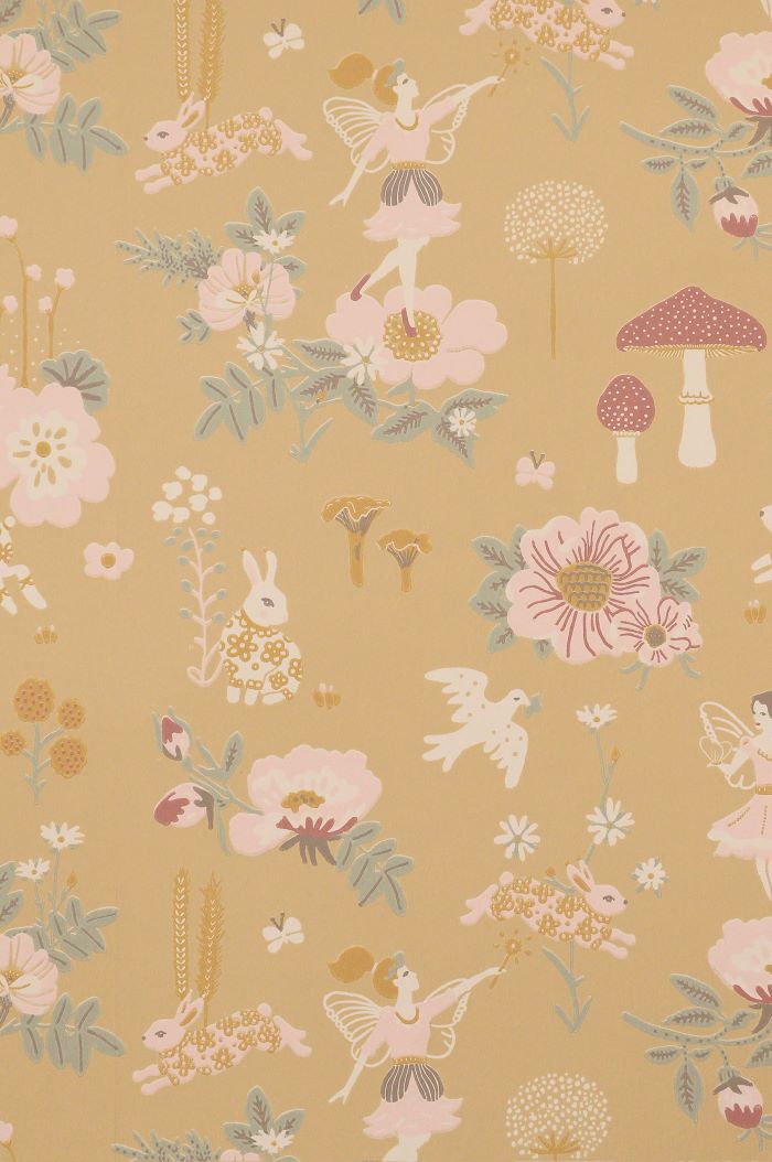 Majvillan behang voor de meisjeskamer old garden mellow yellow oker