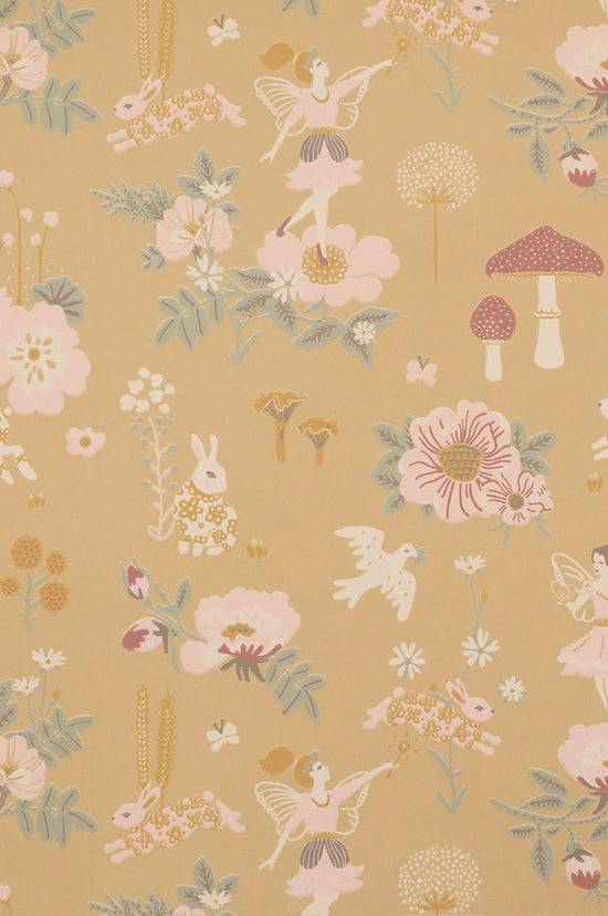 Majvillan behang voor de meisjeskamer old garden mellow yellow oker