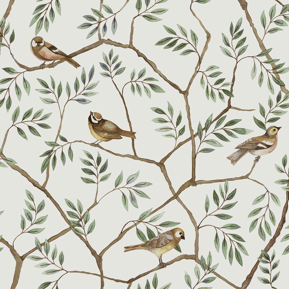 Midbec behang voor de kinderkamer vogels august groen 27017