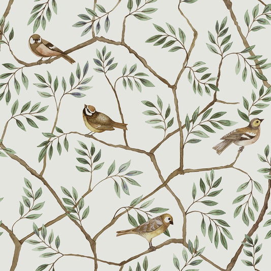 Midbec behang voor de kinderkamer vogels august groen 27017