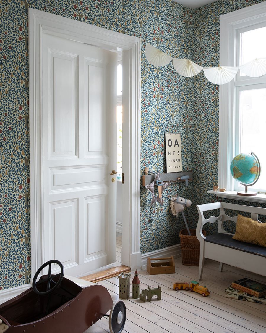 Midbec Pomona behang voor de kinderkamer blauw