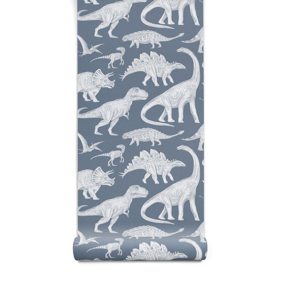 Pastelowe Love Behang Dino's - Blauw
