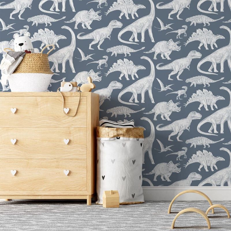 Pastelowe Love Behang Dino's - Blauw
