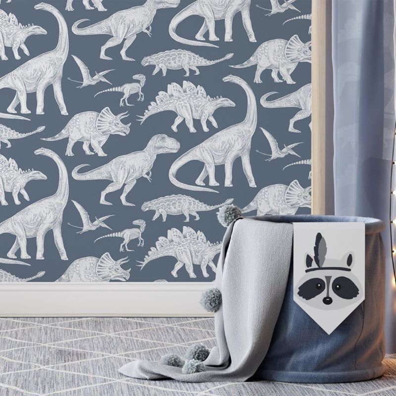 Pastelowe Love Behang Dino's - Blauw