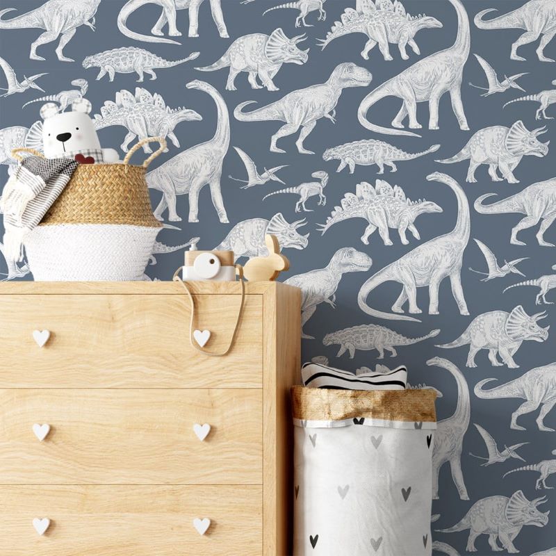 Pastelowe Love Behang Dino's - Blauw