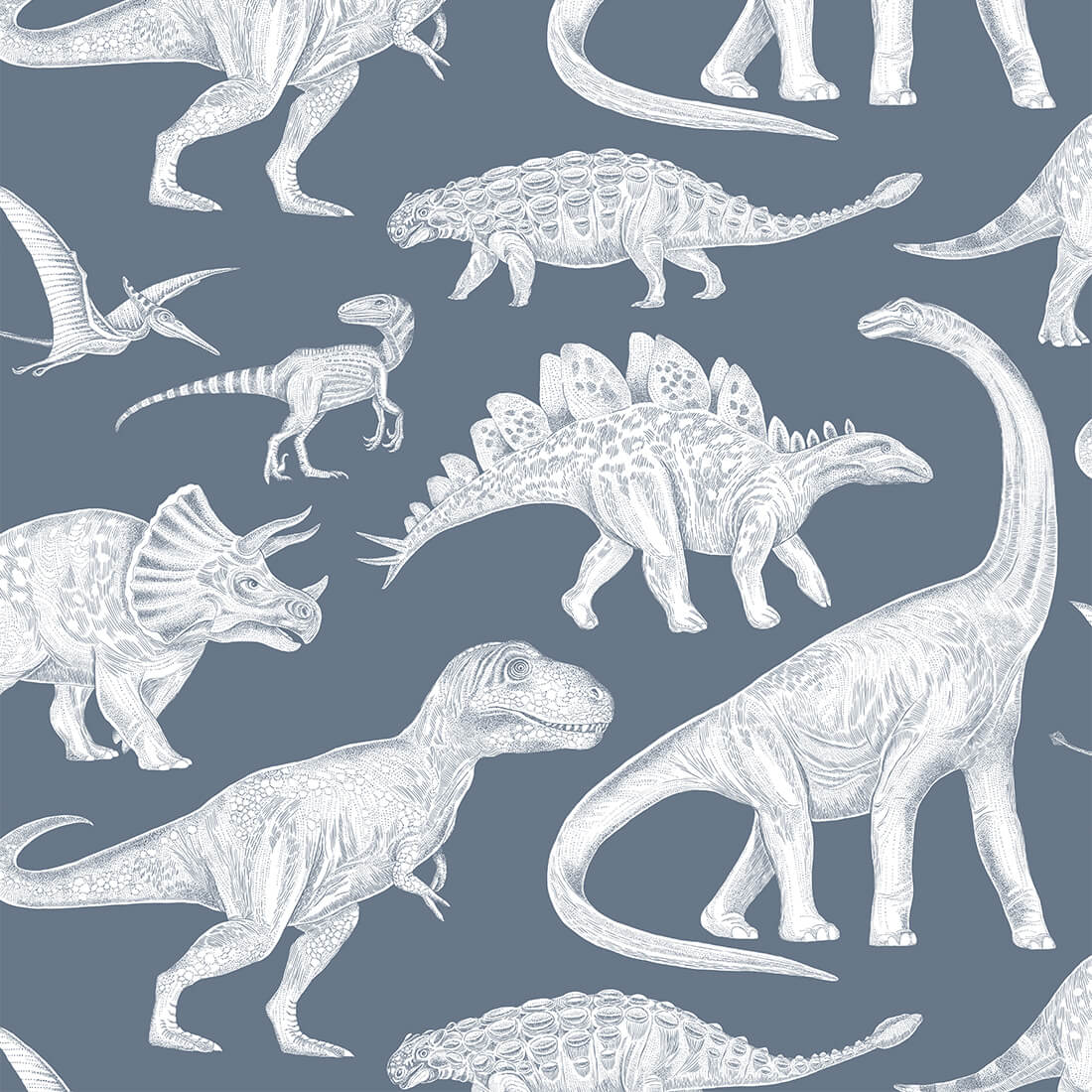 Pastelowe Love Behang Dino's - Blauw