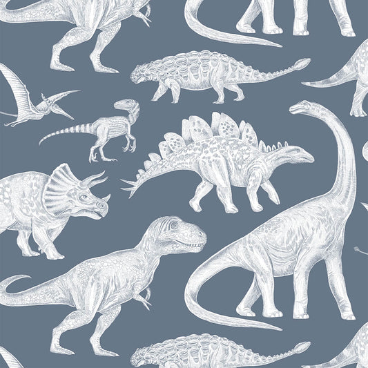 Pastelowe Love Behang Dino's - Blauw