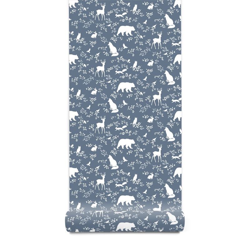 Pastelowe Love kinderbehang bosdieren blauw