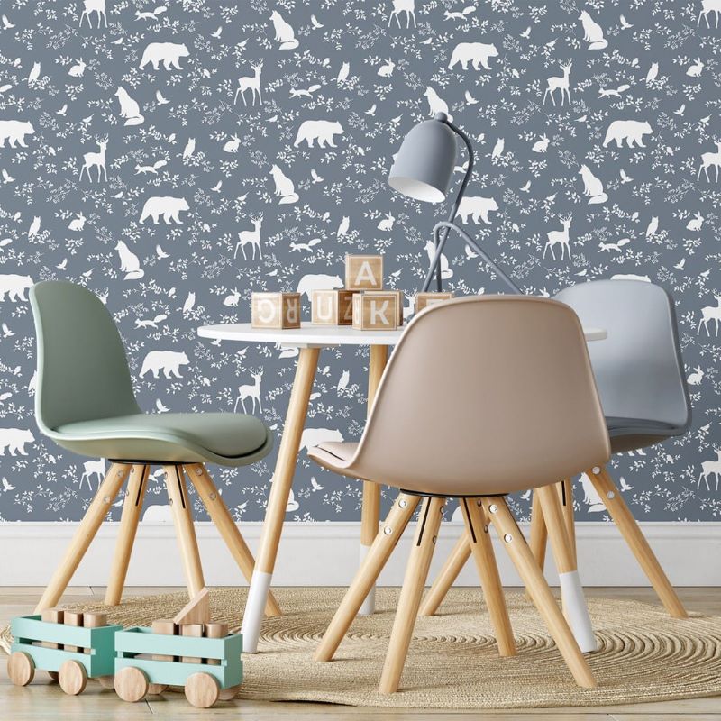 Pastelowe Love kinderbehang bosdieren blauw