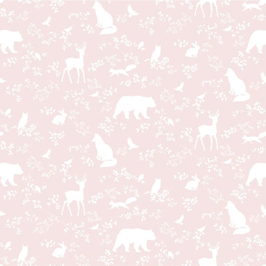 Pastelowe Love kinderbehang bosdieren meisjeskamer roze