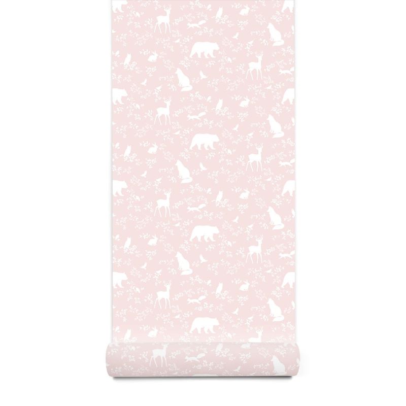 Pastelowe Love kinderbehang bosdieren meisjeskamer roze