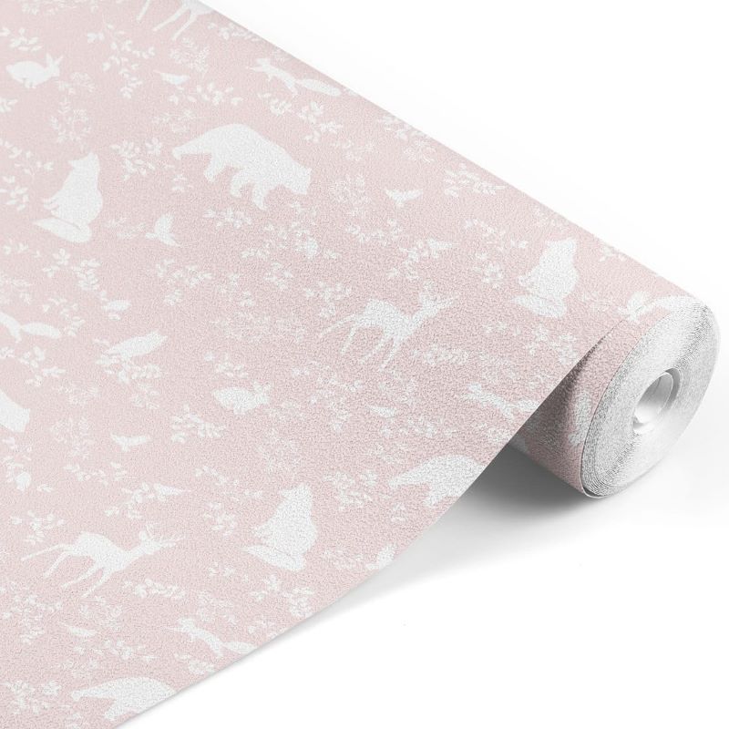 Pastelowe Love kinderbehang bosdieren meisjeskamer roze