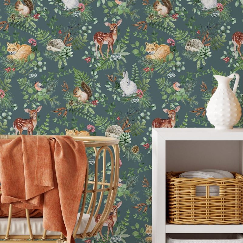 Pastelowe Love kinderbehang bosdieren woodland