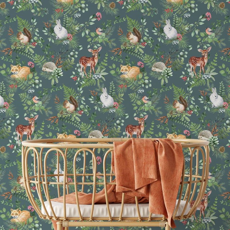 Pastelowe Love kinderbehang bosdieren woodland