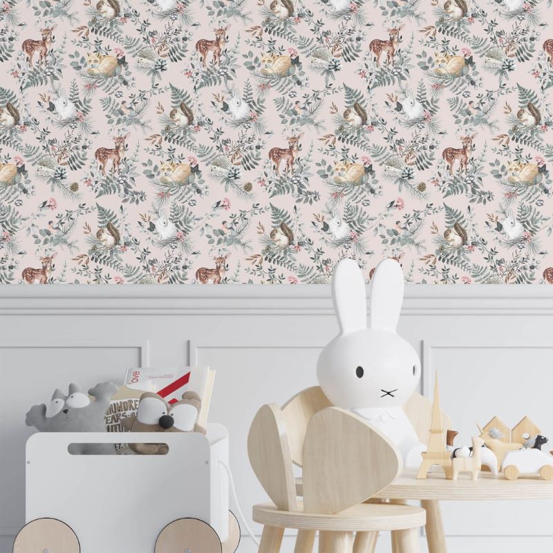 Pastelowe Love Wallpaper Woodland - Pink