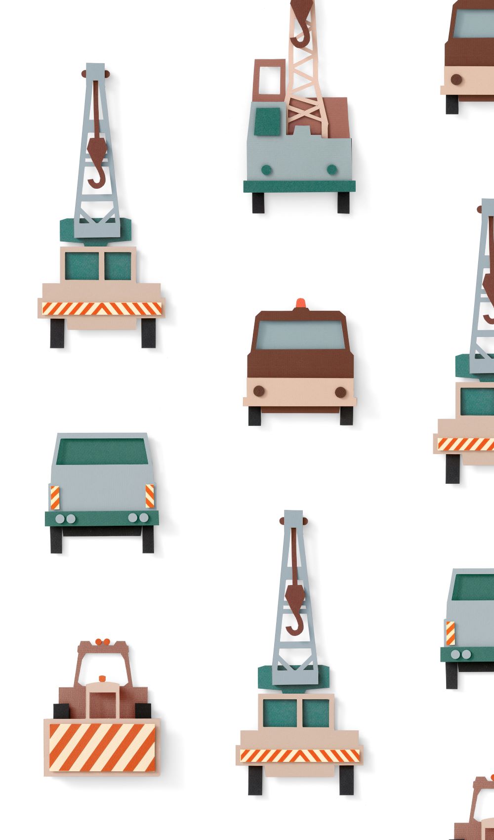 Studio Ditte behang voor de kinderkamer kraanwagens wit